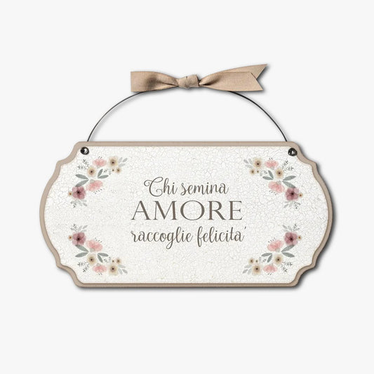 Targhetta in legno con ferretto 23x14,5cm "Amore"